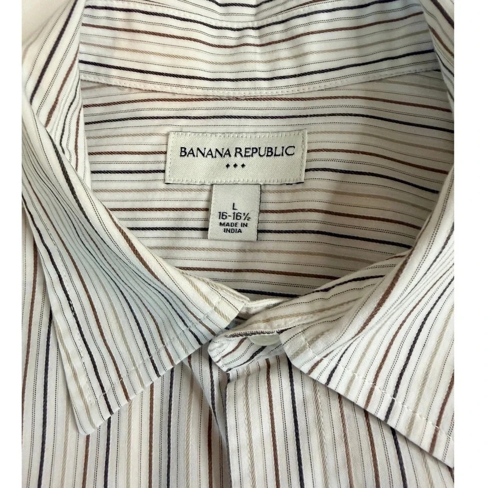 Banana Republic Button Down Mens L White Striped Excellent Long Sleeve Shirt